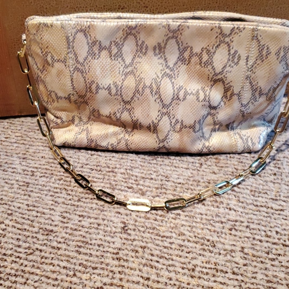 Cache Goldtone Snakeskin clutch